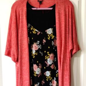 Coral Cardigan AND Floral Tank Top Set